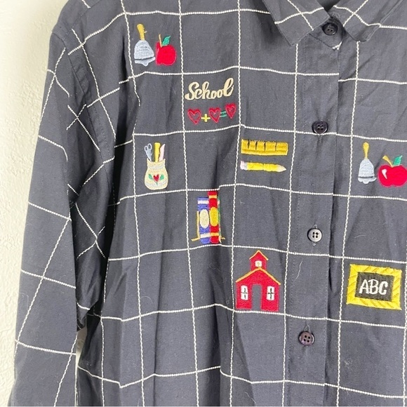 Vintage Dress Barn Back to School Button Down Embroidered Top Teacher - Picture 4 of 7